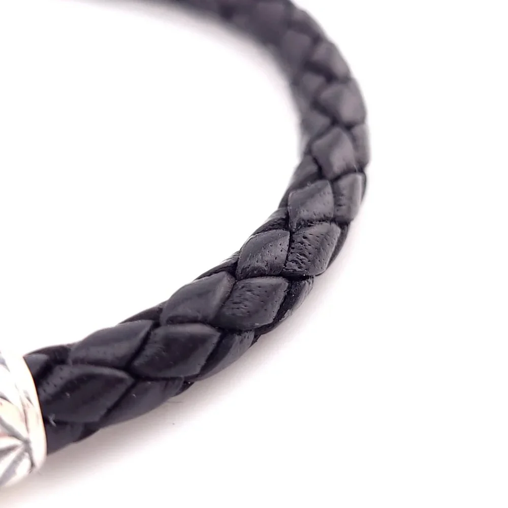 DAVID YURMAN Sterling Silver 925 Black Leather Chevron Woven Bracelet 8